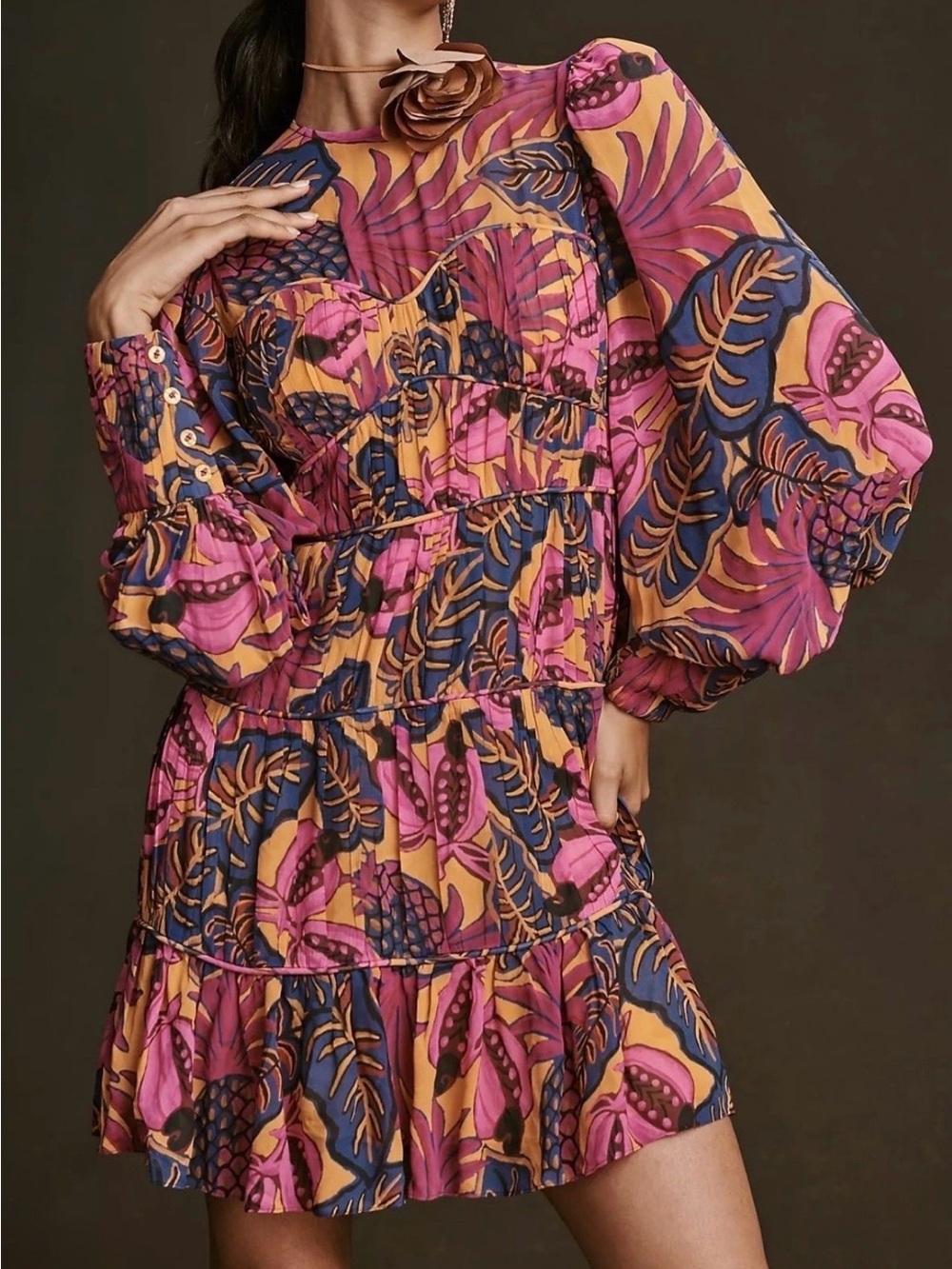 Farm Rio Fruit Dream Long Sleeve Mini Dress